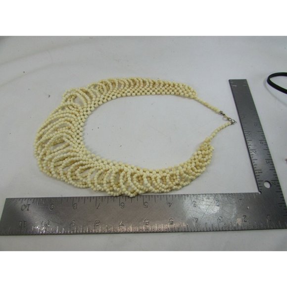 Vintage Beaded Necklace Ivory Cream Off White Beads Looped 52628 - Picture 4 of 4